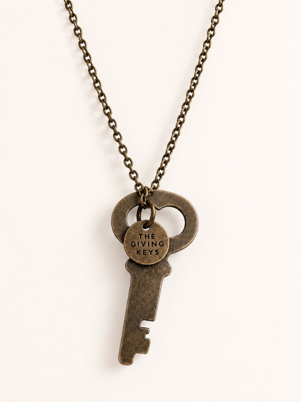 The Giving Keys Never Ending Distressed Believe Oxidized Brass Metal Necklace